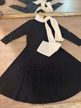 Zara Black Dress with Cream Scarf